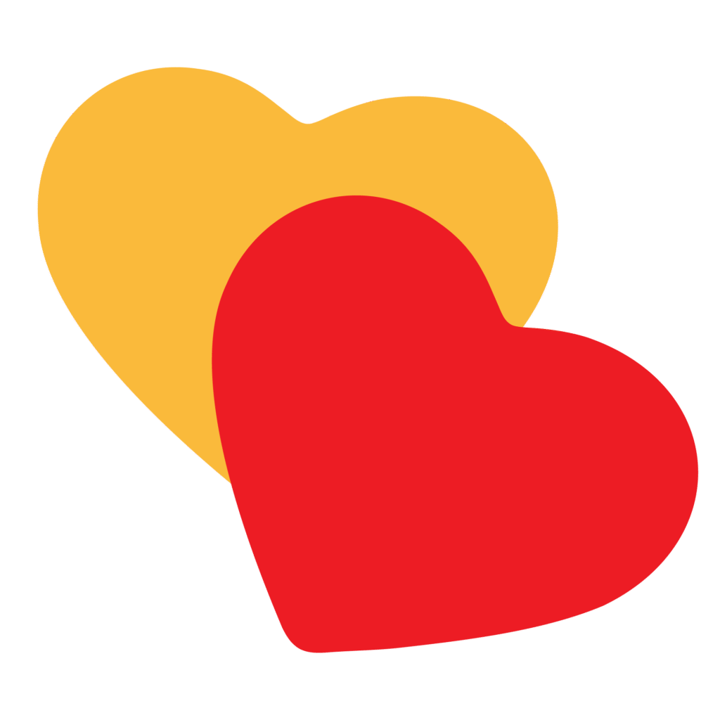 Two hearts, one red and one yellow, positioned side by side against a neutral background.