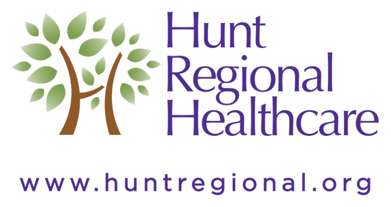 Logo of the Hunt Regional Healthcare featuring a stylized tree design in green and brown, representing community and connection