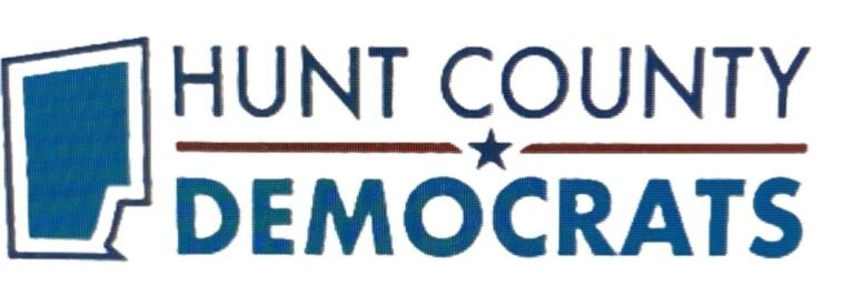 outline of hunt county shape a vertical rectangle with the words Hunt County over a line with a star and the word Democrats below